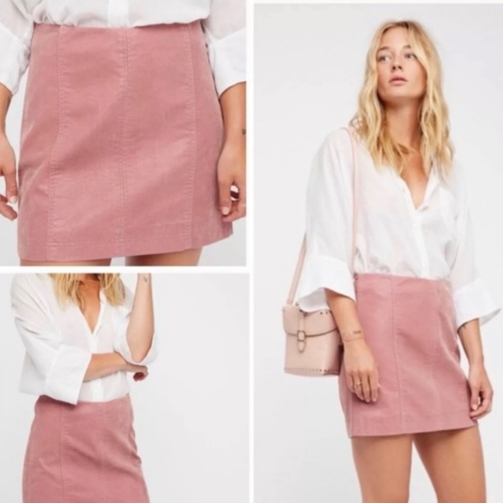 Free People Pressed Flowers Short Skirt Rose Pink Vegan Suede Size 4 NWT